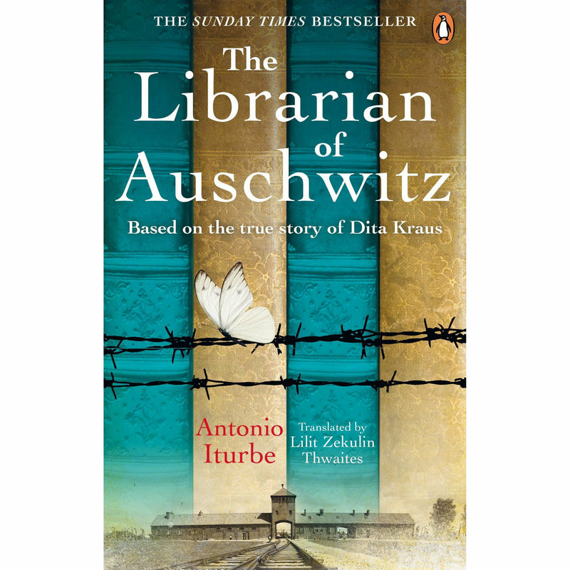Cover of "The Librarian of Auschwitz" by Antonio Iturbe, showing the book's title and author on a textured background.