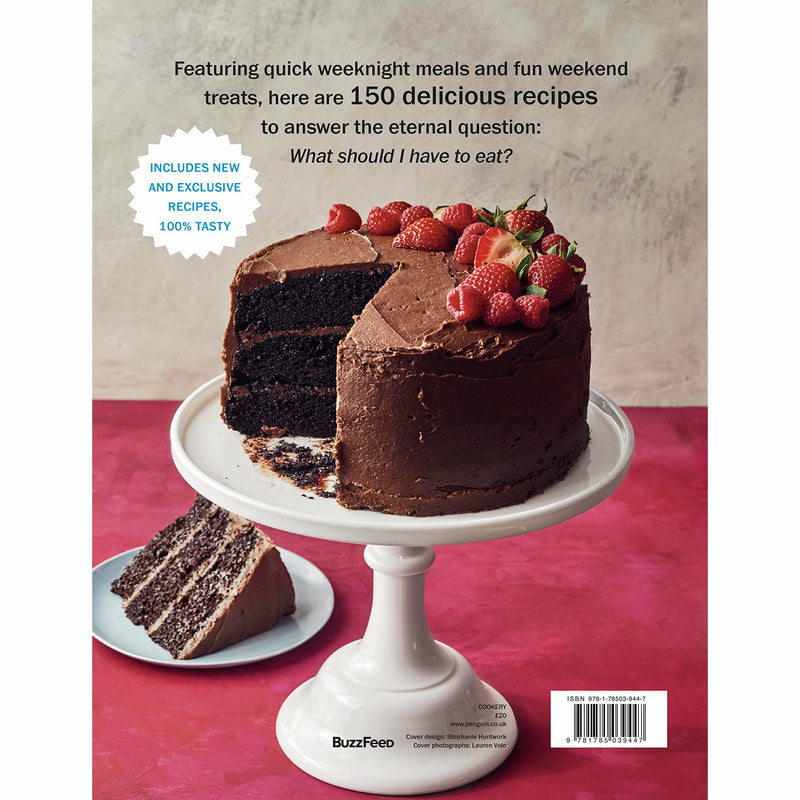 Tasty Ultimate Cookbook hardcover by Ebury Press, featuring colorful pages with various delicious recipes and cooking tips.