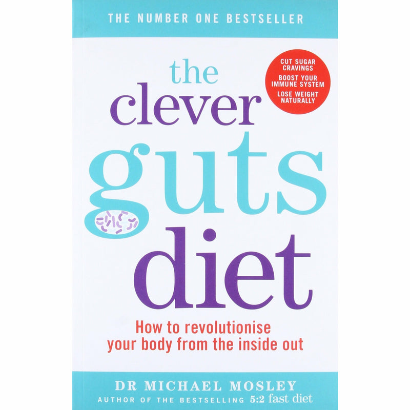 Set of three paperback books from The Clever Guts Diet collection by Dr. Michael Mosley, focusing on gut health and nutrition.