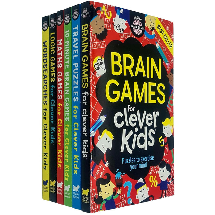 Brain Games Clever Kids 6 Books Collection Set (Brain Games,Travel Puzzle, Maths Games, Logic Games, WordSearches & 10-Minute Brain Games) - The Book Bundle