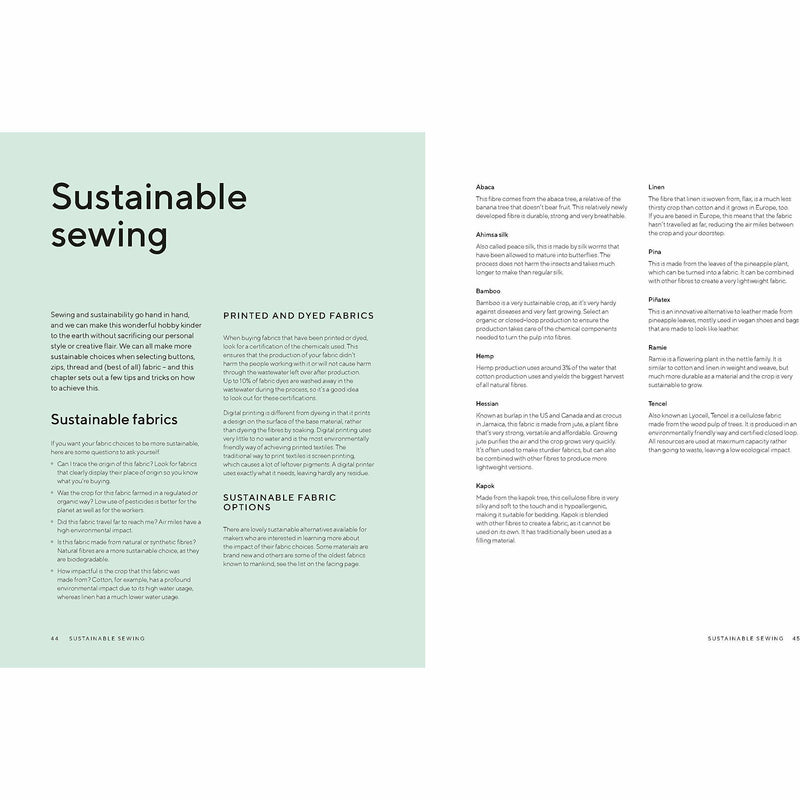 Hardcover book titled "The Great British Sewing Bee: Sustainable Style" by Caroline Akselson & Alexandra Bruce, featuring sewing projects.