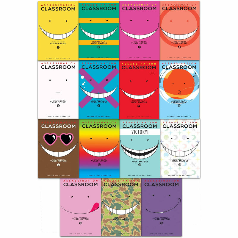 Assassination Classroom 15-book collection set by Yusei Matsui, paperback fiction series featuring colorful manga characters.