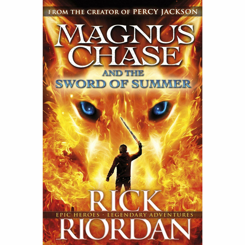 Six-book set of Rick Riordan's "Dark Prophecy" and "Sword of Summer" fantasy novels, Puffin edition, featuring colorful cover art.