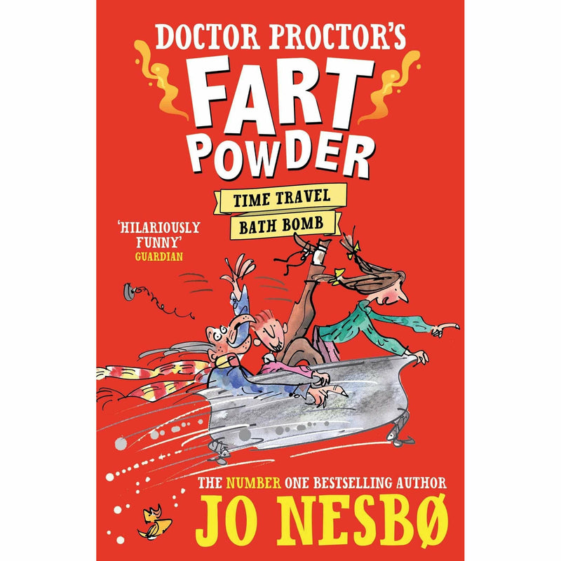 Set of four paperback fiction books from Doctor Proctor's Fart Powder series by Jo Nesbø, featuring colorful covers and playful illustrations.