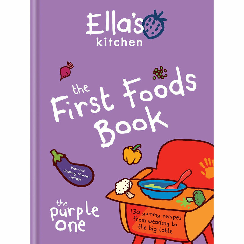 Hardcover copy of "The First Foods Book: The Purple One" by Ella's Kitchen, featuring colorful illustrations on the cover.