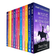 Collection of 12 Pony Club Secrets books by Stacy Gregg, fiction set for ages 9–12, published by HarperCollins, featuring colorful covers.