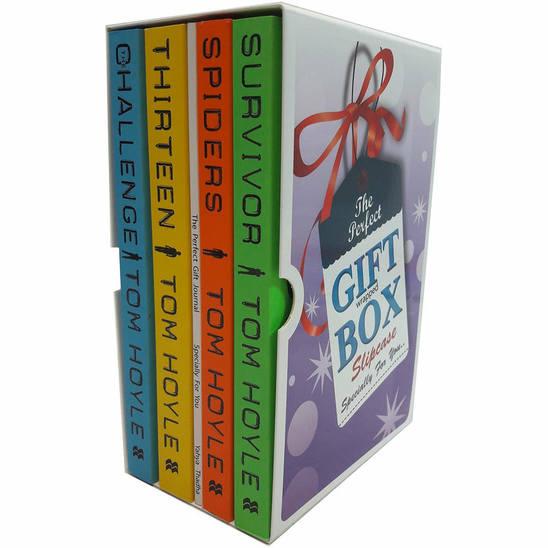 Collection of four paperback fiction books by Tom Hoyle, including The Challenge, Thirteen, Spiders, and Survivor.