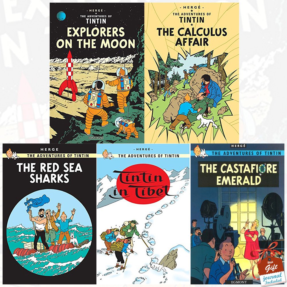 The Adventures Of Tintin 5 Book Set Hergé Gift Journal Paperback — The ...