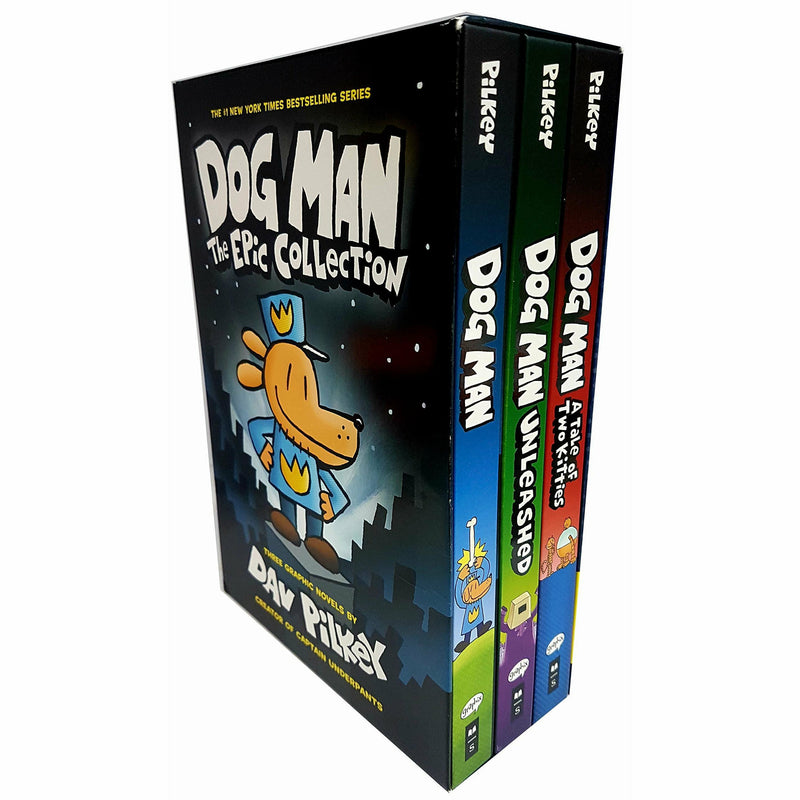Dog Man 3 Books collection set by Dav Pilkey, hardcover fiction series from Scholastic featuring colorful comic-style covers.
