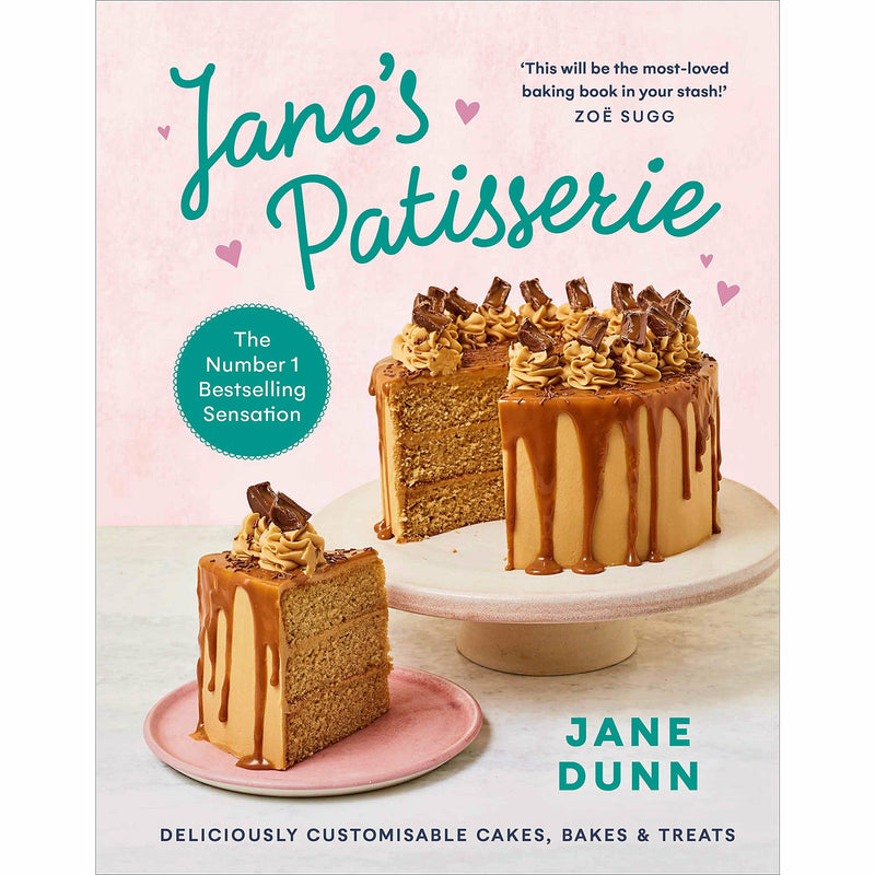 Set of three books from Jane’s Patisserie by Jane Dunn and Justine Pattison featuring low-calorie cakes, cookies, and bread recipes.