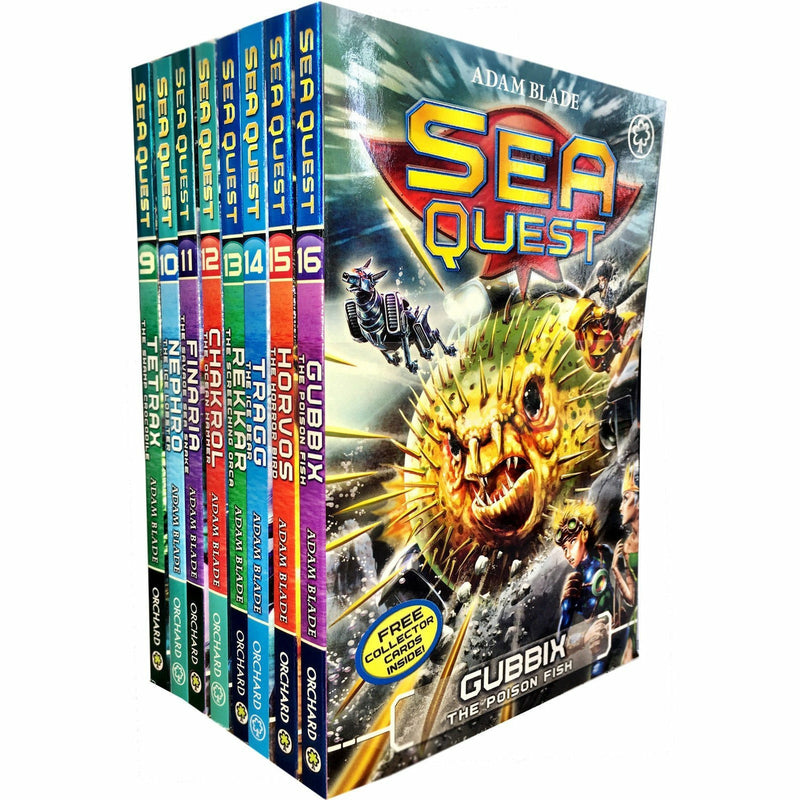 Sea Quest Series 8-book collection box set by Adam Blade featuring paperback fiction books with colorful cover art.