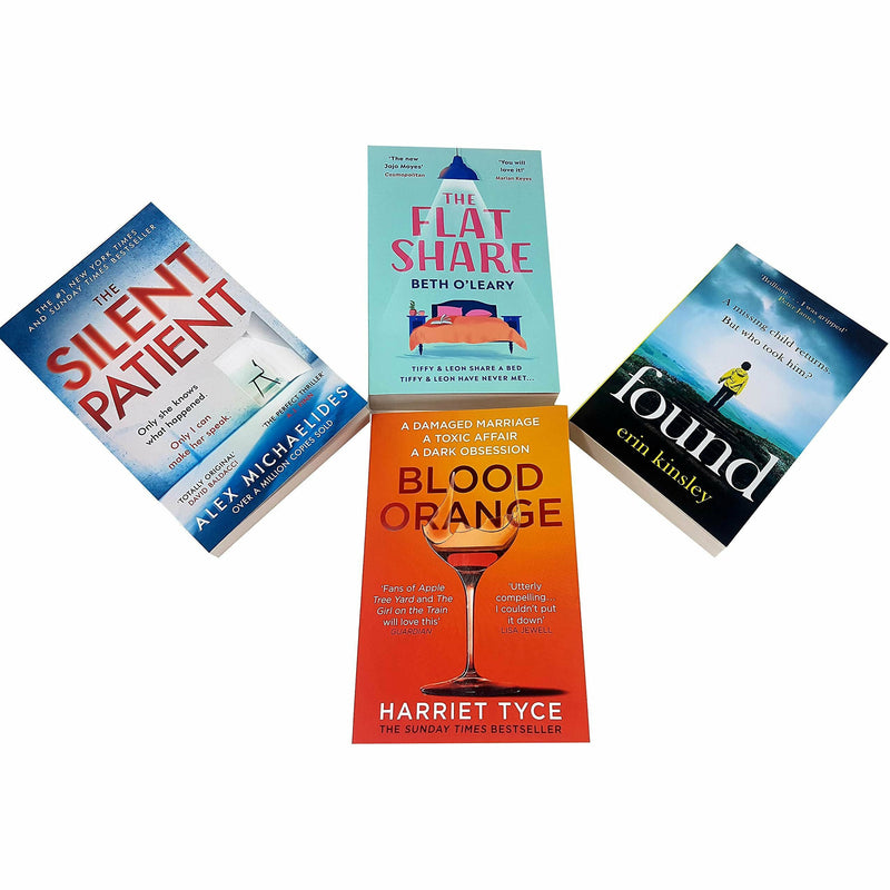 Collection of four paperback fiction books including The Silent Patient, The Flatshare, Blood Orange, and more by Alex Michaelides.