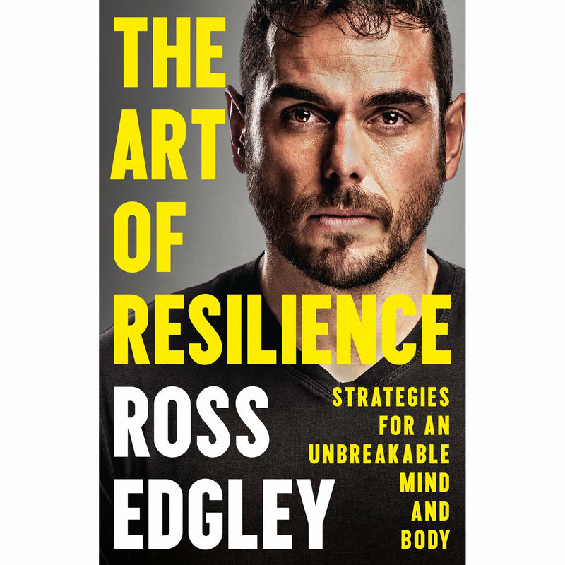 Collection of two non-fiction books by Ross Edgley, The World's Fittest Book and The Art of Resilience, featuring book covers and spines.
