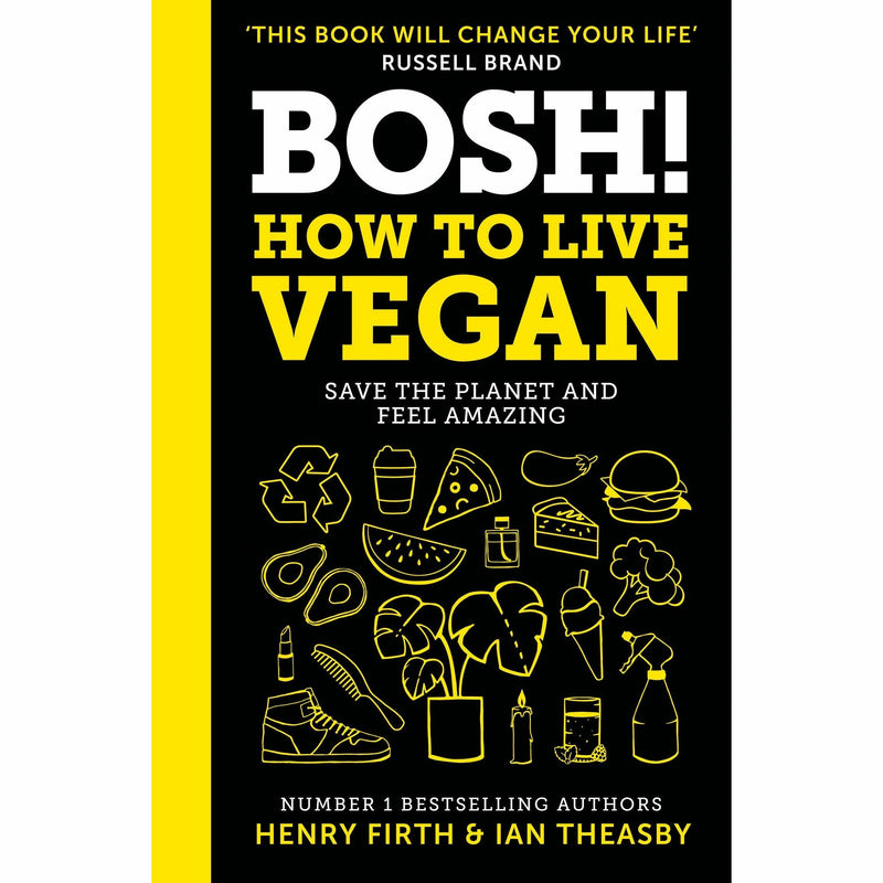Set of two hardcover vegan cookbooks by Henry Firth, featuring simple recipes and lifestyle tips, displayed with colorful cover art.
