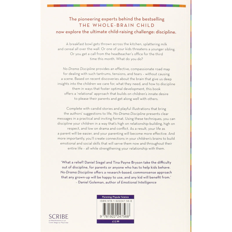 Paperback of No-Drama Discipline book by Daniel J. Siegel and Tina Payne Bryson, featuring a cover with the title and author names.