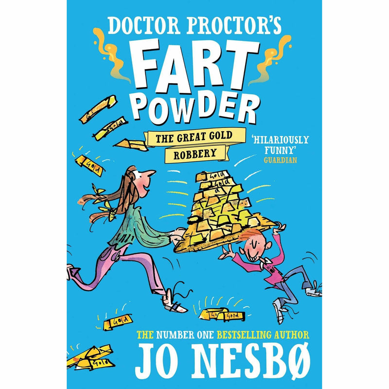 Collection of four Doctor Proctor's Fart Powder books by Jo Nesbø, paperback fiction set featuring colorful covers and playful illustrations.
