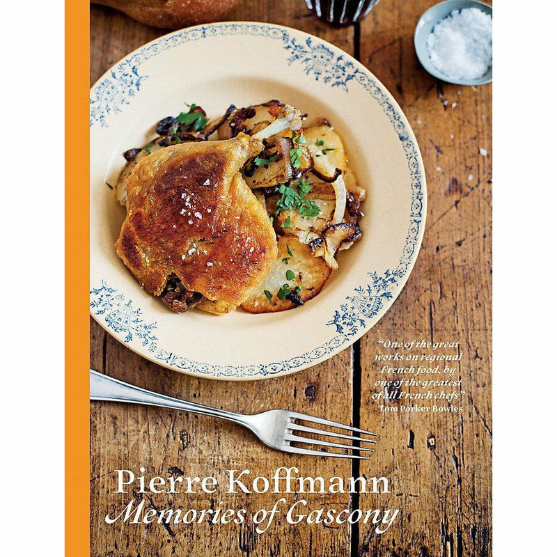 Paperback book titled "Memories of Gascony" by Pierre Koffmann, featuring a cover with vintage Gascony scenery.