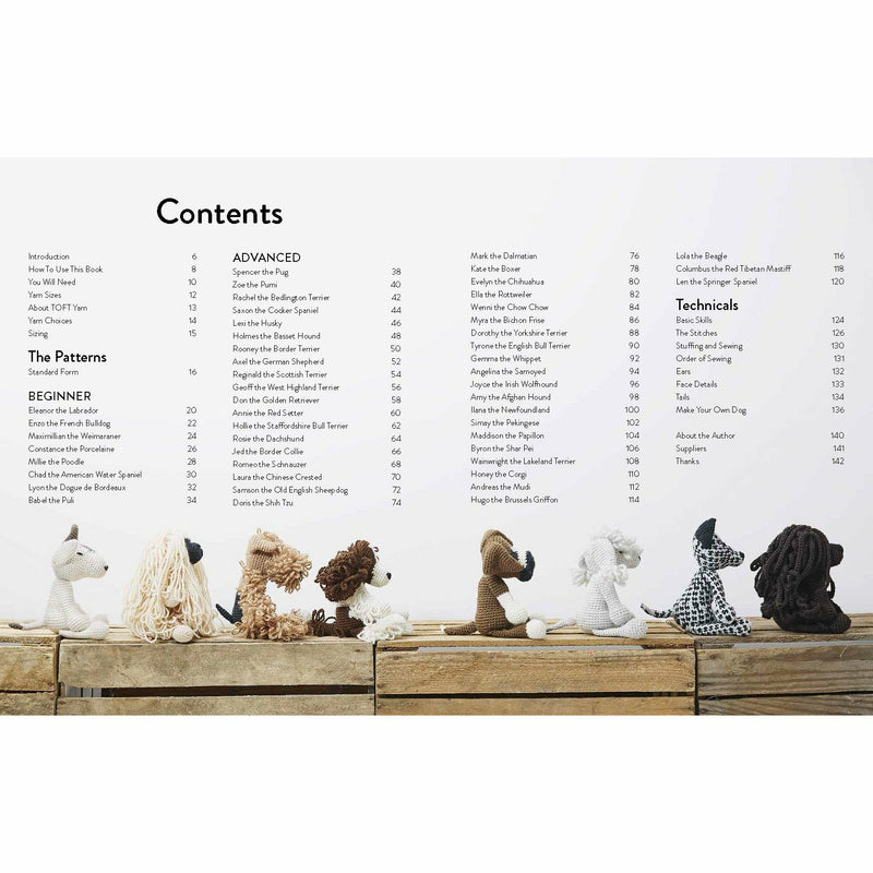 Crochet pattern book titled "Edward's Menagerie: Dogs" by Kerry Lord featuring 50 canine crochet designs, hardcover edition.