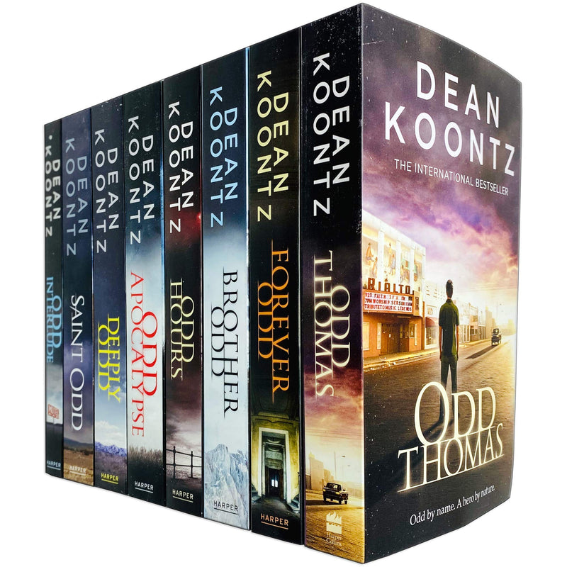 Eight paperback Odd Thomas books by Dean Koontz in a collection set, featuring fiction titles with Harper branding.
