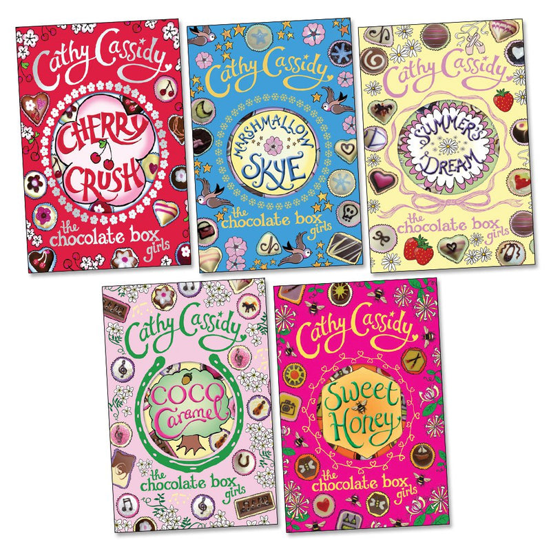 Five-book collection of Cathy Cassidy's Chocolate Box Girls series by Puffin, featuring colorful paperback covers.