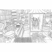 Coloring book cover featuring Harry Potter magical places and characters from Warner Brothers' Studio Press edition.