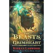 Three paperback books from the Five Realms collection by Kieran Larwood, featuring colorful fantasy cover art.