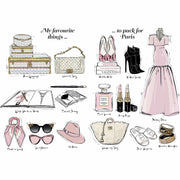 Illustrated hardcover travel guide "Paris: Through a Fashion Eye" by Megan Hess, featuring stylish Parisian scenes and fashion-inspired artwork.