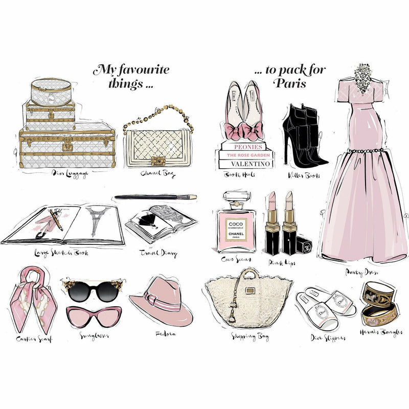 Illustrated hardcover travel guide "Paris: Through a Fashion Eye" by Megan Hess, featuring stylish Parisian scenes and fashion-inspired artwork.