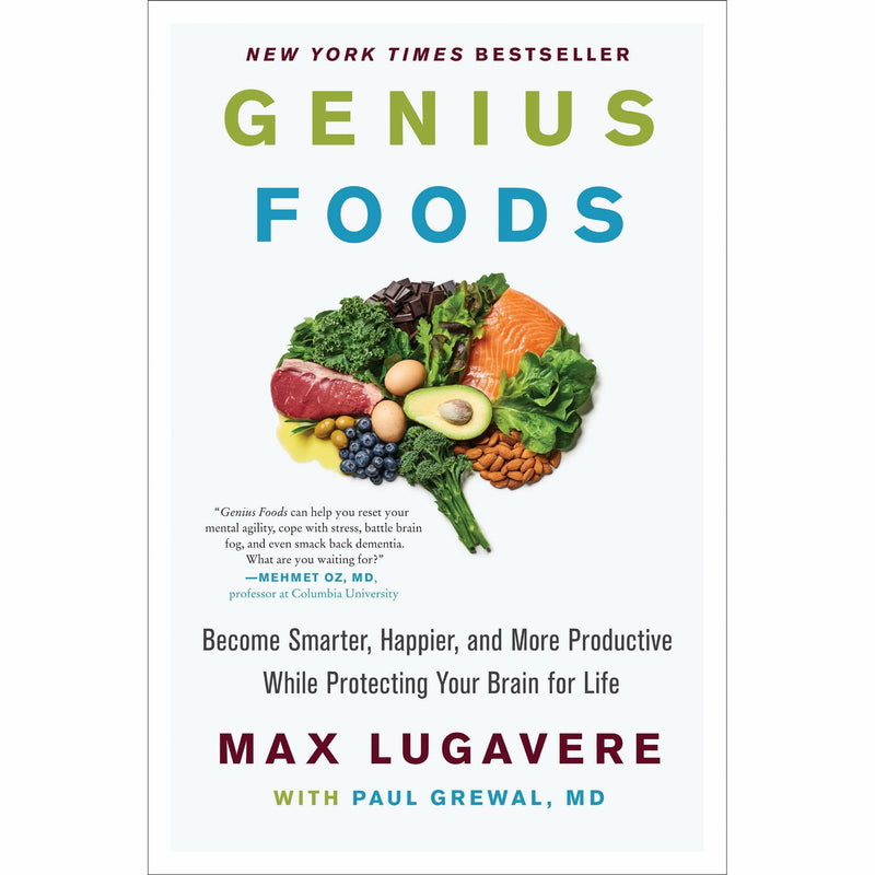 Set of three books by Max Lugavere, featuring "Genius Foods," "The XX Brain," and "The Brain: The Story of You" in mixed formats.