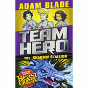 Set of four Adam Blade Team Hero Series paperback books for young adults, featuring colorful covers and adventure themes.