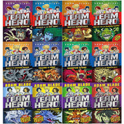 Set of 12 paperback fantasy books from Adam Blade's Team Hero Series (1-3) collection by Orchard Books, featuring colorful covers.