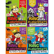 Set of four King Flashypants children's books by Andy Riley, featuring colorful covers from the Hodder Children's Books collection.