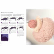 Open paperback of The Ultimate Knitting Bible by Sharron Bhatt, featuring detailed knitting patterns and instructional illustrations.
