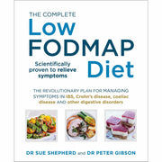 Paperback book titled "The Complete Low-FODMAP Diet" by Dr. Sue Shepherd, featuring a colorful cover on a plain background.