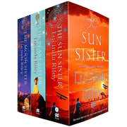 Pan collection of three books from Lucinda Riley's Seven-Sisters Series, including The Pearl Sister, The Moon Sister, and The Sun Sister.