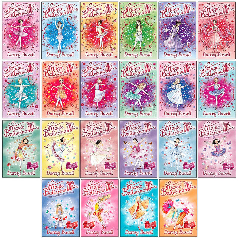 Set of Magic Ballerina children's books by Darcey Bussell, featuring Delphie, Rosa, Holly, and Jade series in colorful covers.