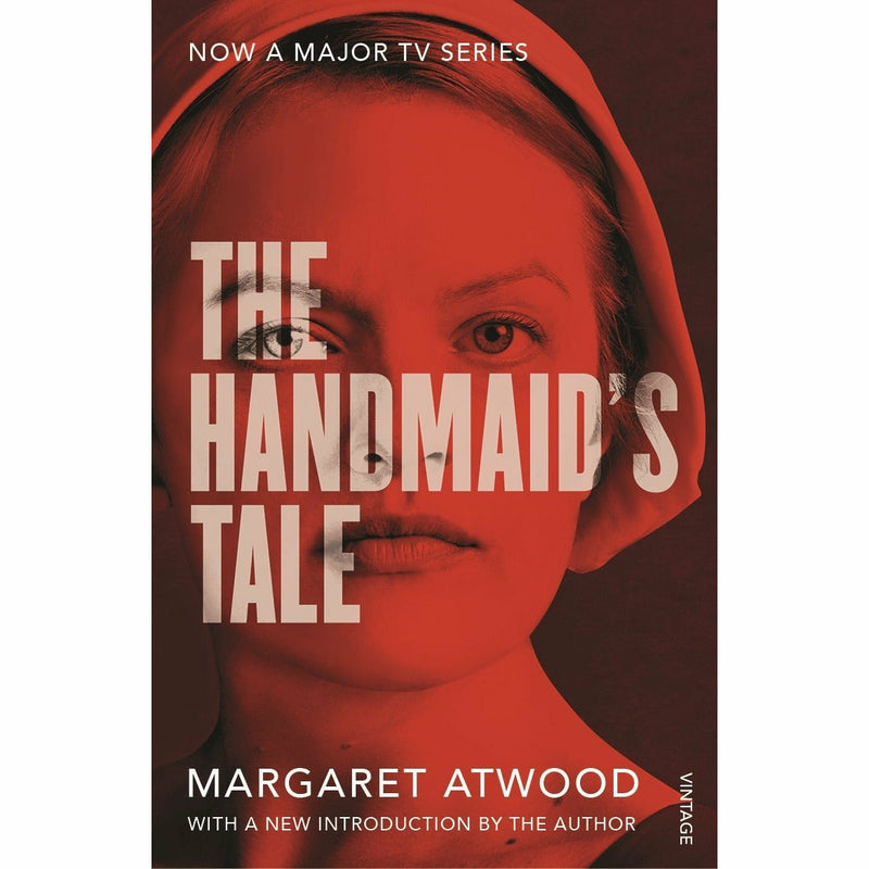 Vintage Classics edition of The Handmaid's Tale by Margaret Atwood, featuring the book cover with dystopian artwork and title.