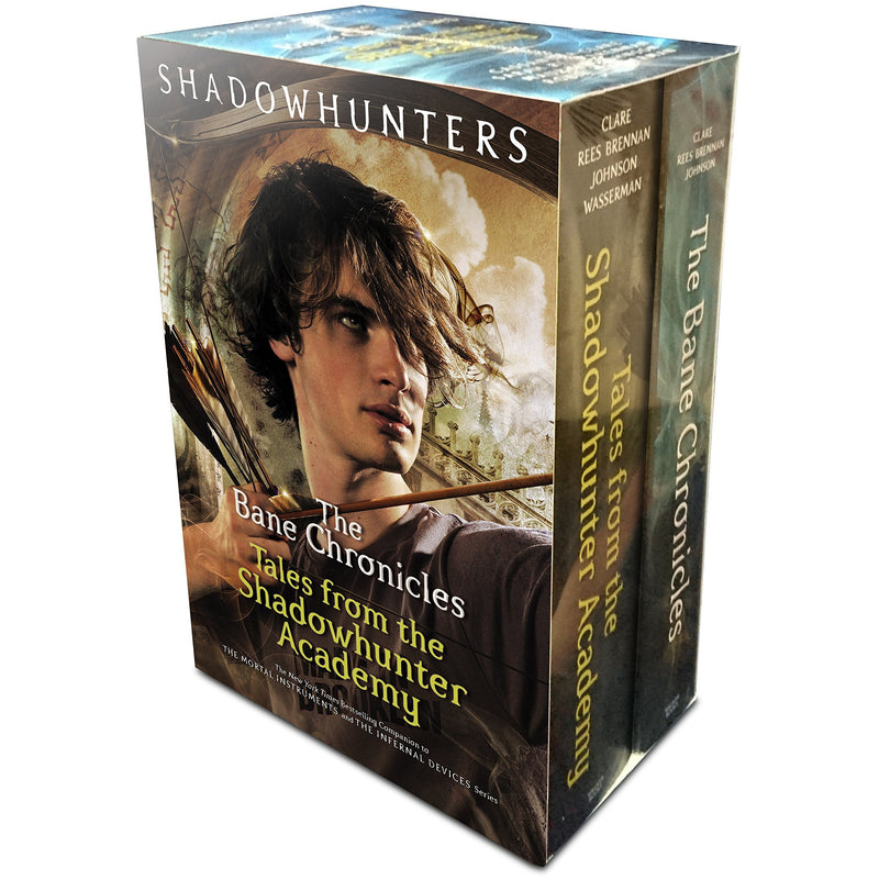Two paperback books from Cassandra Clare's The Bane Chronicles and Shadowhunter Academy collection, featuring fantasy fiction covers.
