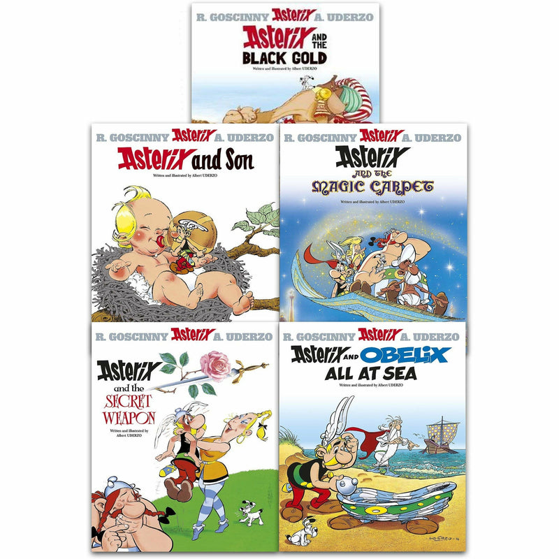 Asterix the Gaul series 5 paperback books collection by René Goscinny and Albert Uderzo, featuring colorful comic covers.