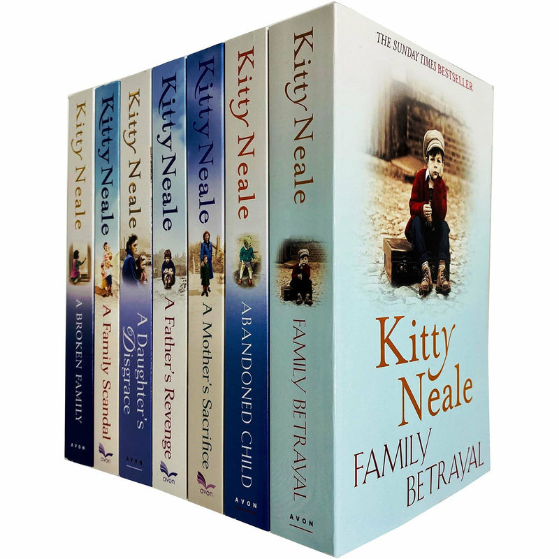 Family Betrayal and Abandoned Child 7-book collection set by Kitty Neale, featuring paperback fiction novels with colorful covers.
