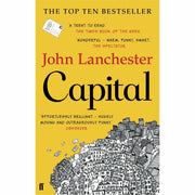 Set of four paperback fiction books by John Lanchester, including The Wall, Capital, Mr Phillips, and Fragrant Harbour, published by Faber & Faber.