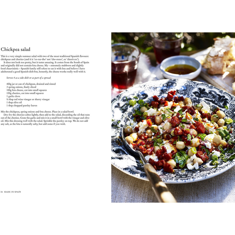 Hardcover book titled "Made In Spain" by Miriam González Durántez, featuring recipes and stories from Spain and beyond.