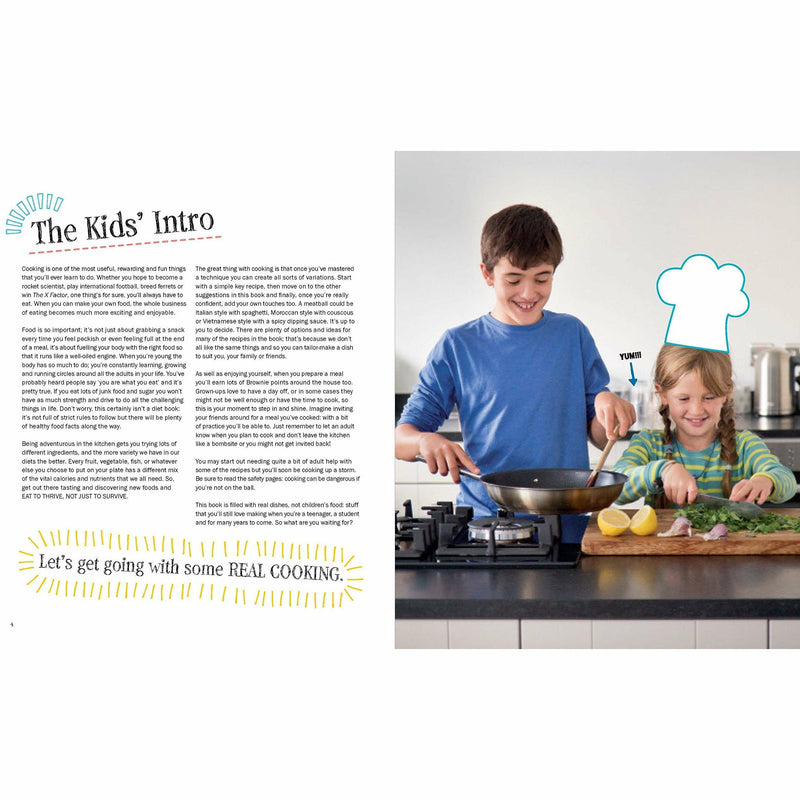Paperback book titled "Cool Kids Cook" by The Book Bundle featuring colorful cover with kids cooking and kitchen facts.