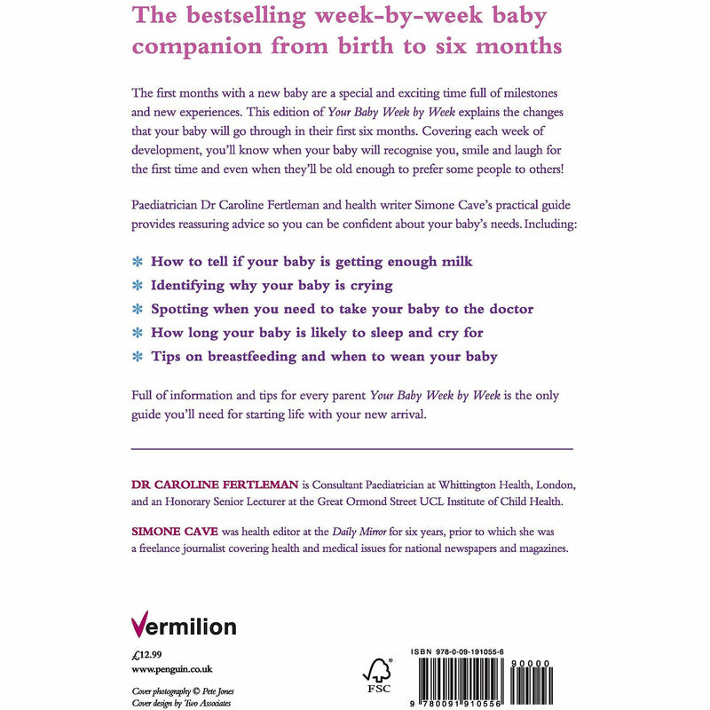 Cover of "Your Baby Week by Week" by Simone Cave, a paperback guide to caring for newborns, published by Vermilion.