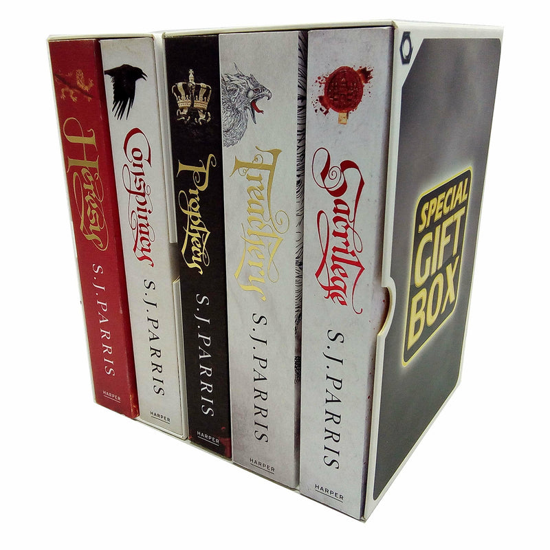 Set of Giordano Bruno Series 5 books by S. J. Parris in paperback, featuring covers with historical and fictional artwork.