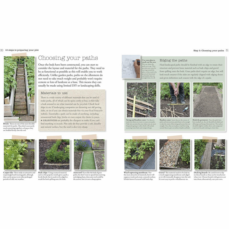 Hardback DK Allotment Handbook with gardening tips and illustrations, designed for hobby gardeners and allotment enthusiasts.