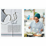 Hardcover of Nadiya Hussain's "Family Favourites" cookbook with colorful recipe pages and a stylish cover design.
