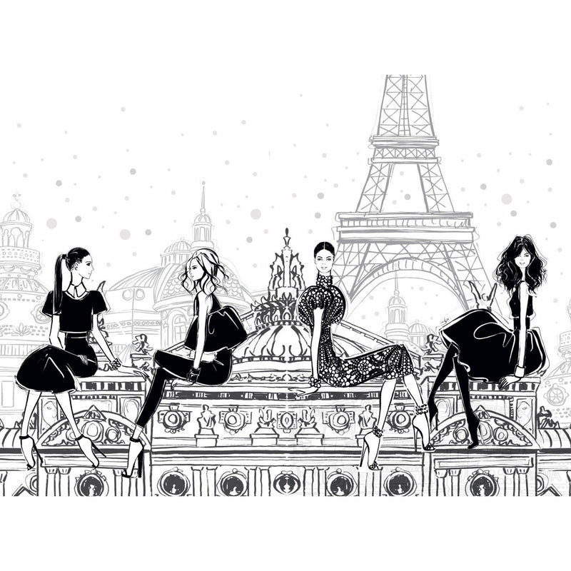 Hardcover illustrated travel guide "Paris: Through a Fashion Eye" by Megan Hess, featuring fashion-inspired Paris cityscapes.