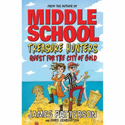 Arrow paperback books from James Patterson's Middle School Treasure Hunters Series 5-book collection, featuring colorful covers and adventure scenes.