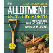 Hardcover book titled Allotment Month by Month by Alan Buckingham, featuring grow-your-own fruit and vegetables gardening tips.